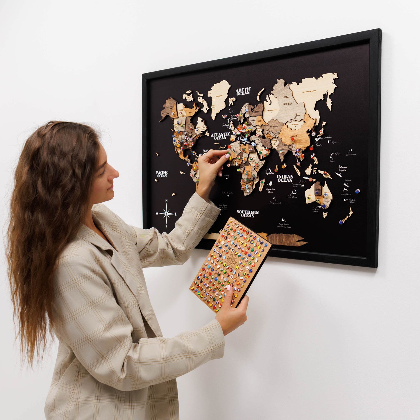 Wooden World Map Panel Wall Art - Multicolor