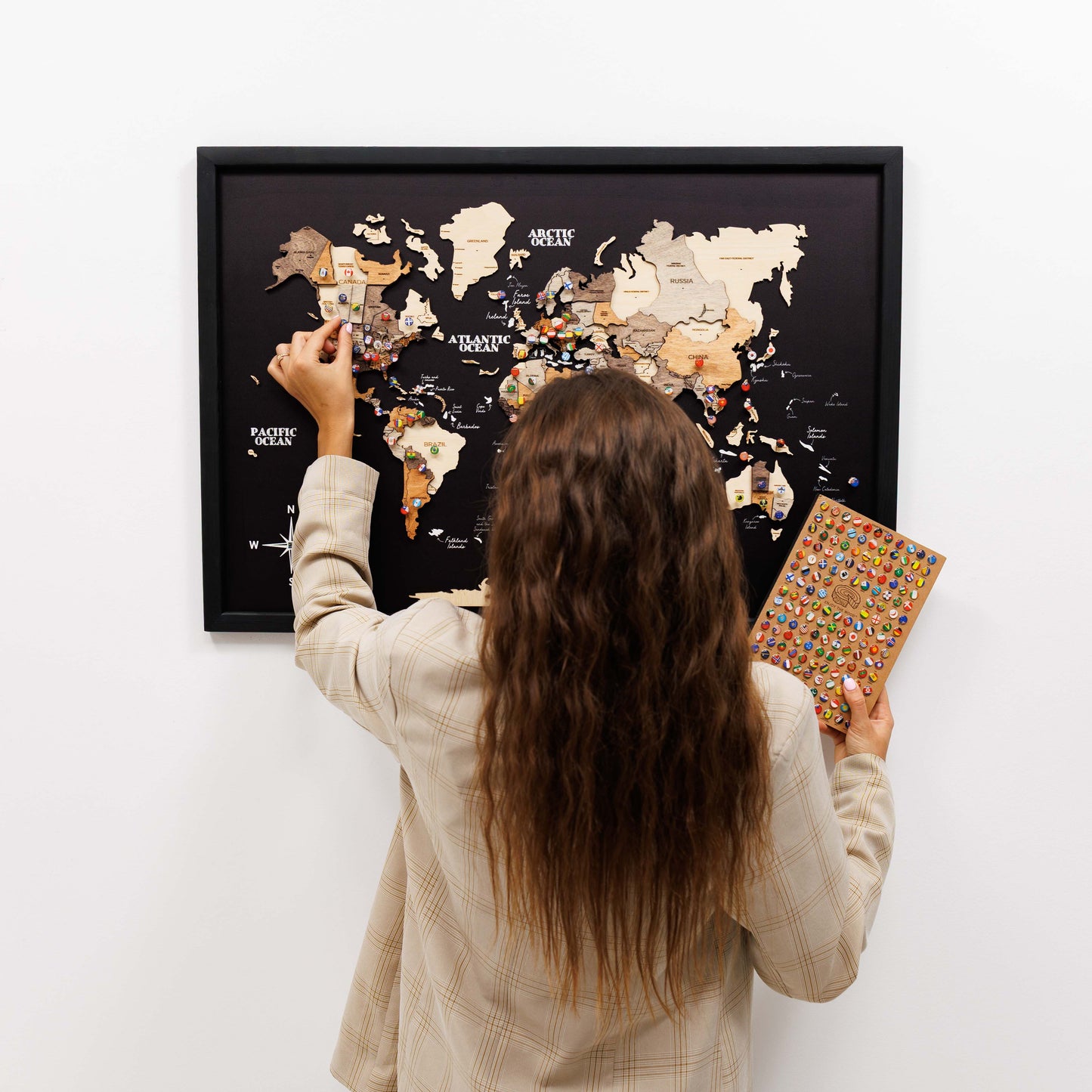Wooden World Map Panel Wall Art - Multicolor