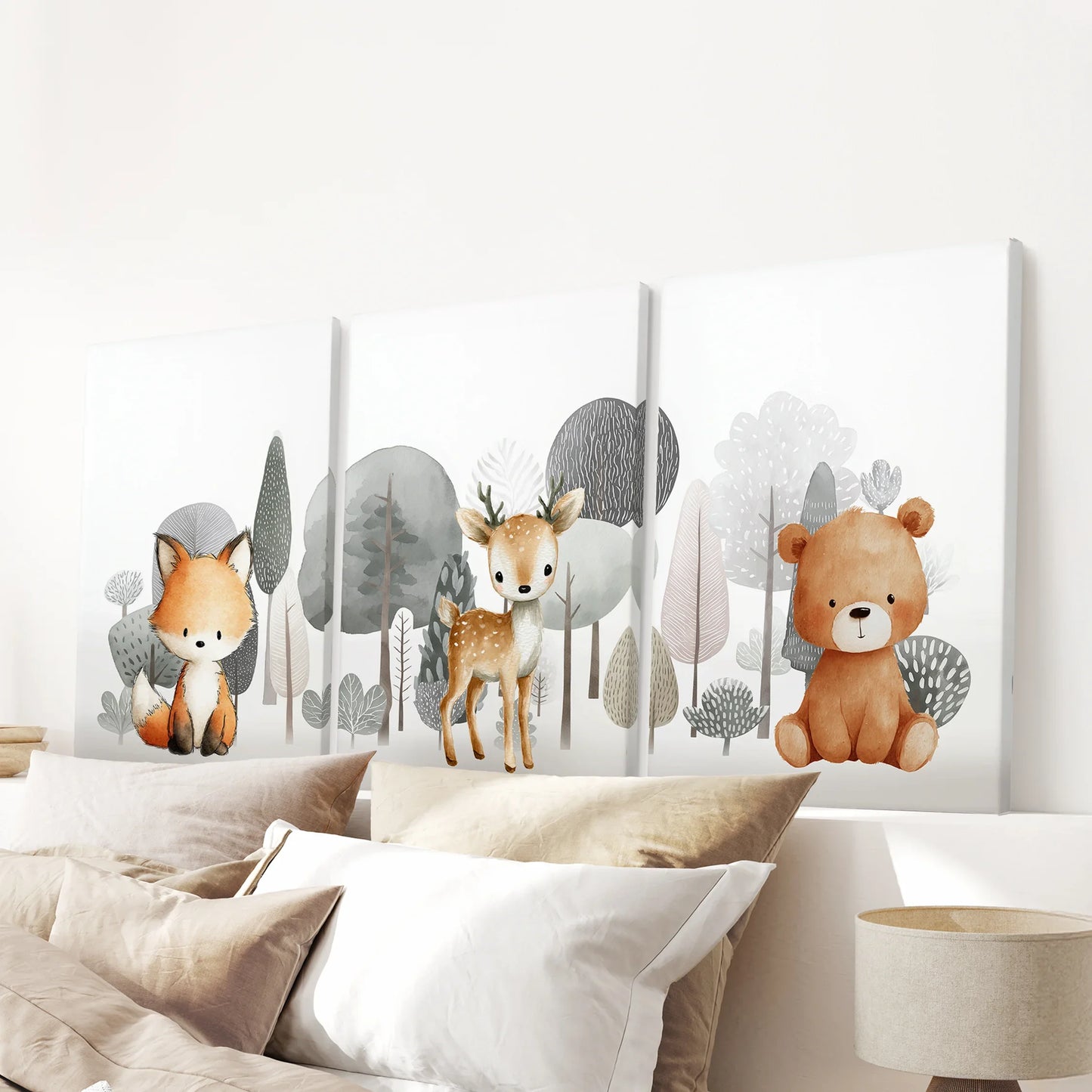Woodland Animal Nursery Wall Art, Fox Fawn Bear Set of 3