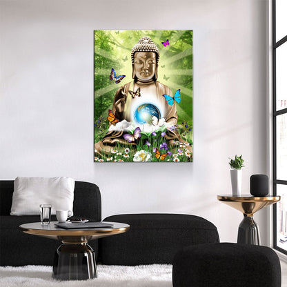 World Peace Buddha Canvas Wall Art, Zen Meditation Decor