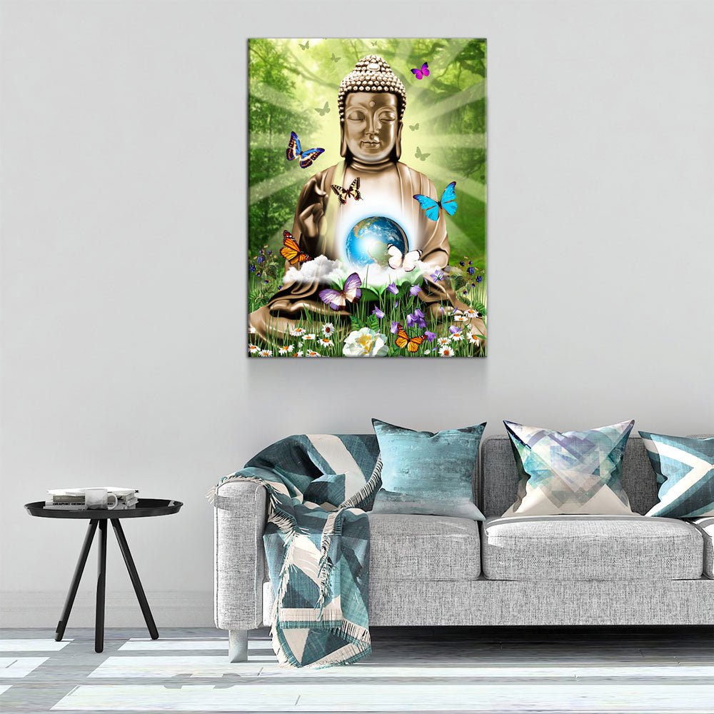 World Peace Buddha Canvas Wall Art, Zen Meditation Decor