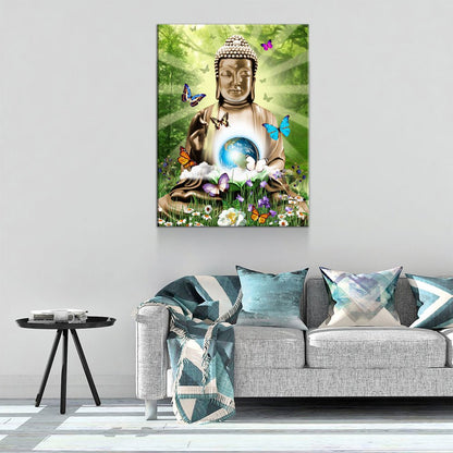 World Peace Buddha Canvas Wall Art, Zen Meditation Decor