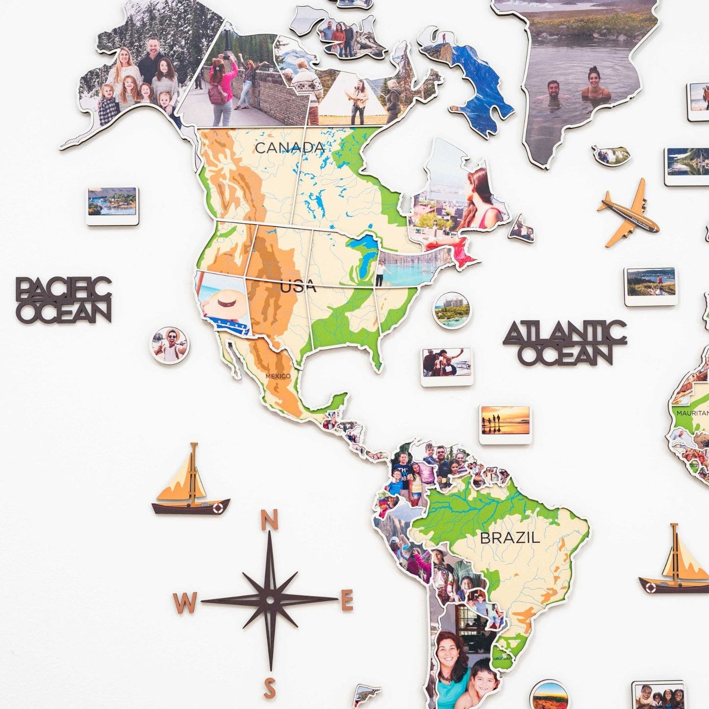 Wood World Map Wall Art With Photo Frames
