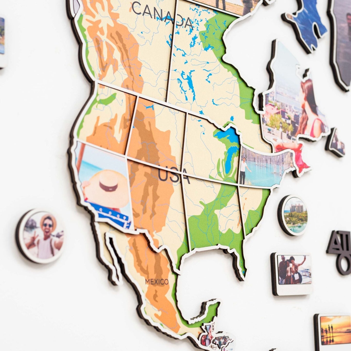 Wood World Map Wall Art With Photo Frames
