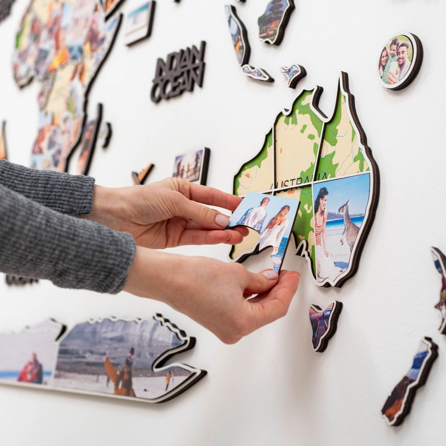 Wood World Map Wall Art With Photo Frames