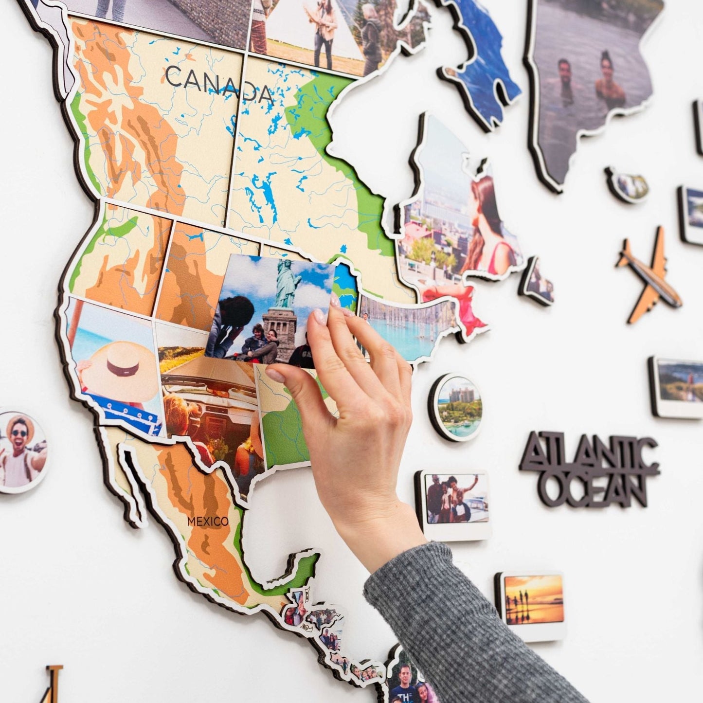 Wood World Map Wall Art With Photo Frames