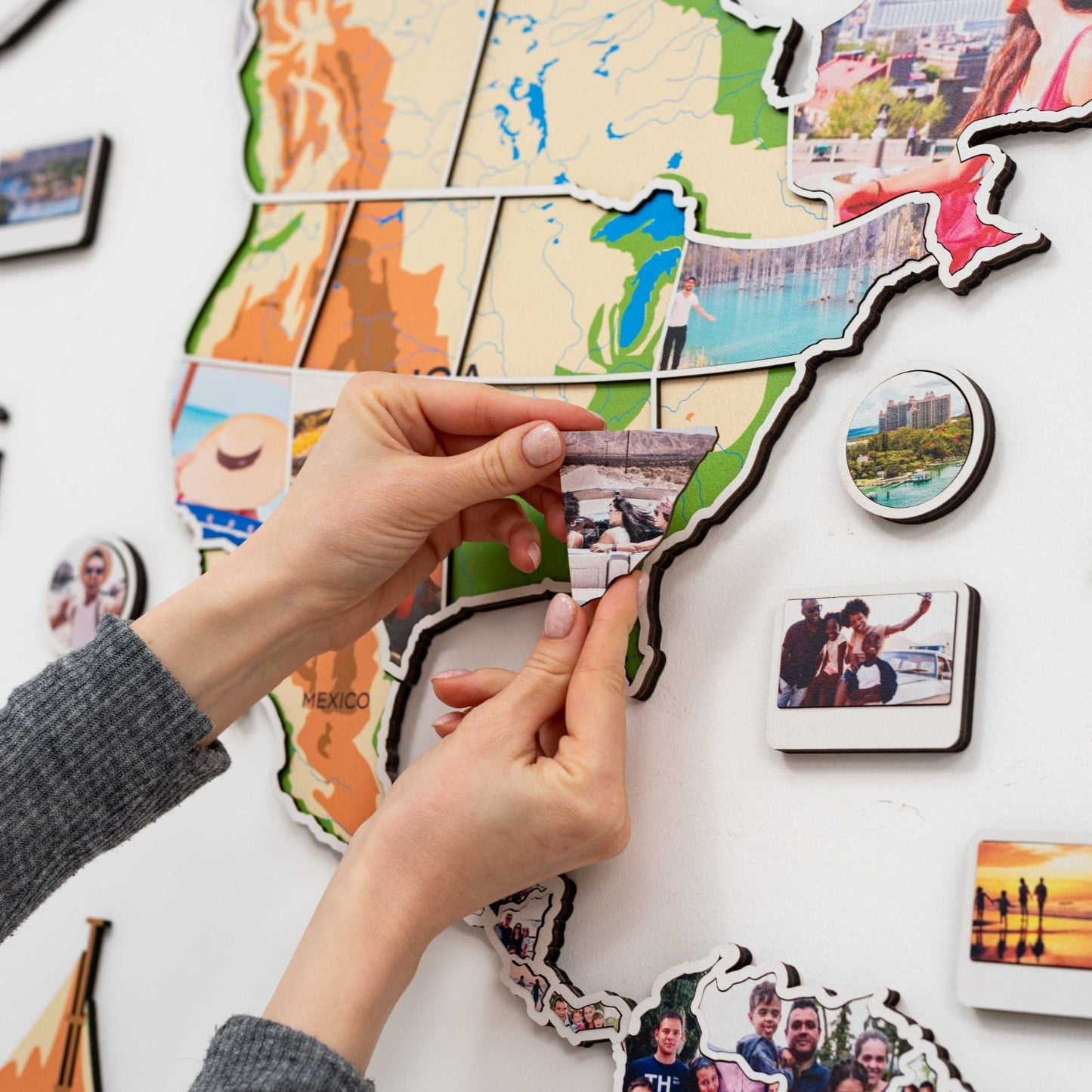 Wood World Map Wall Art With Photo Frames