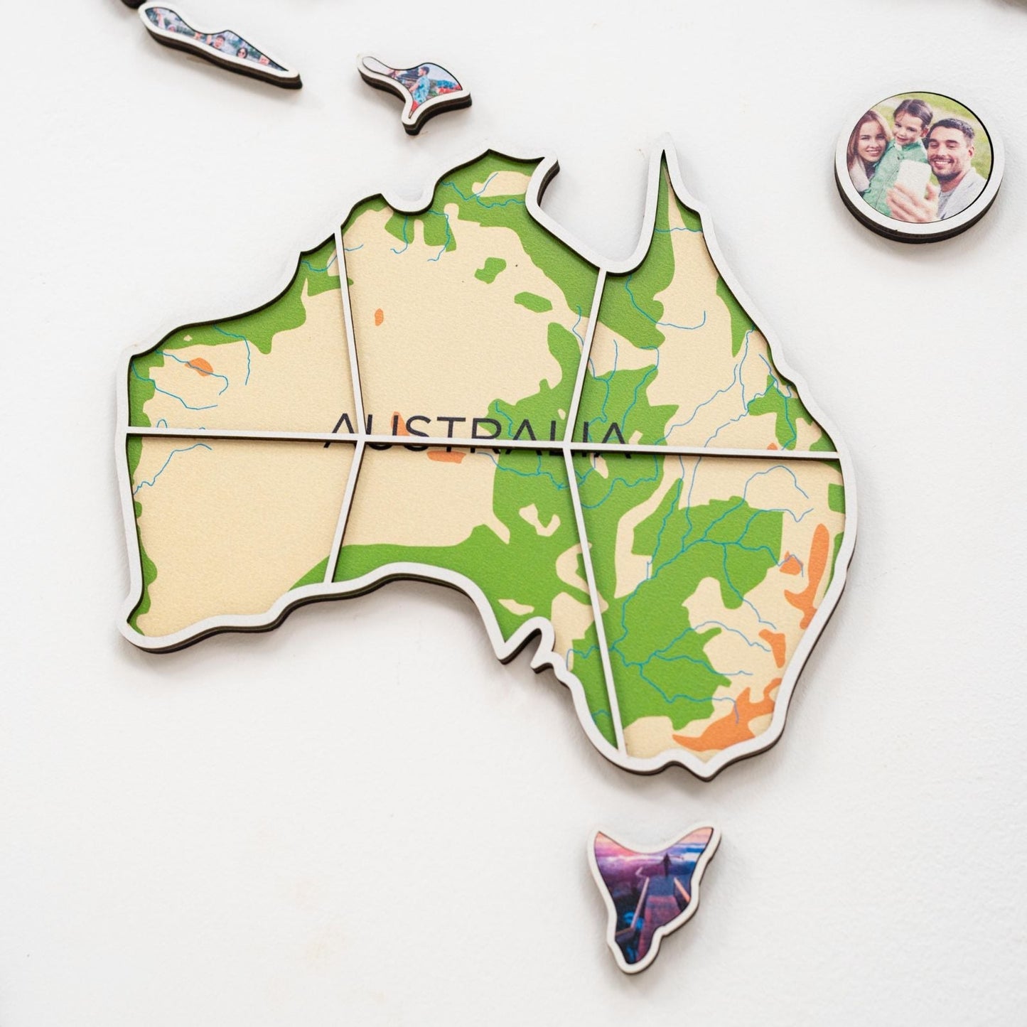 Wood World Map Wall Art With Photo Frames