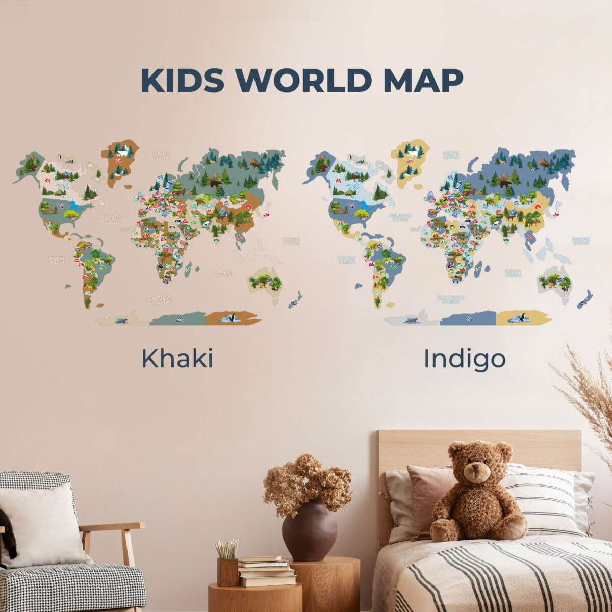 Wooden Kids World Map Wall Art