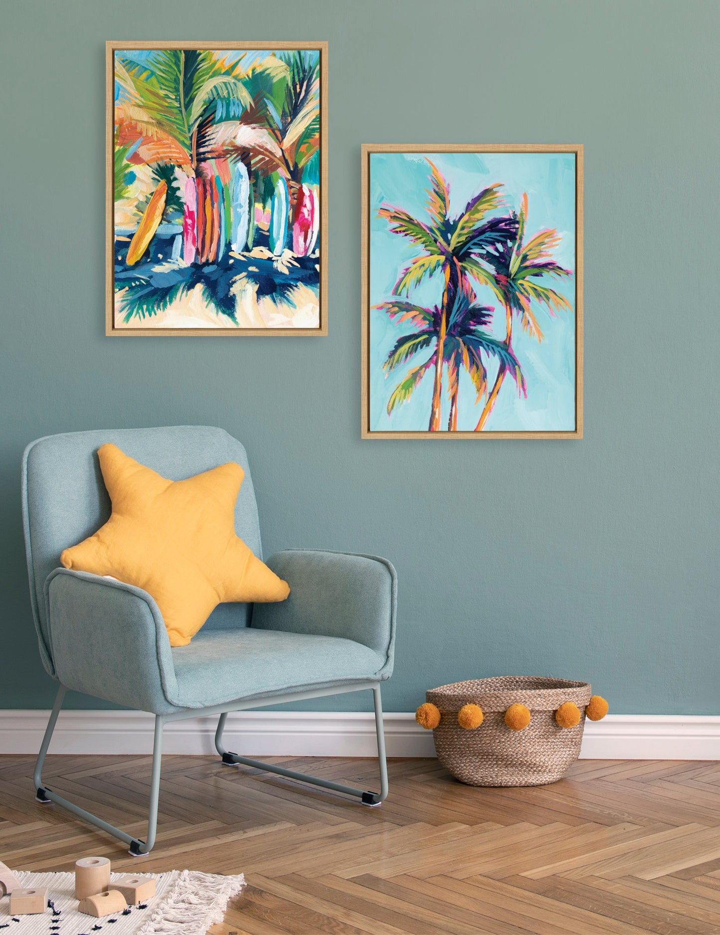 Surf and Sand Tropical Palms Framed Canvas Wall Art Set