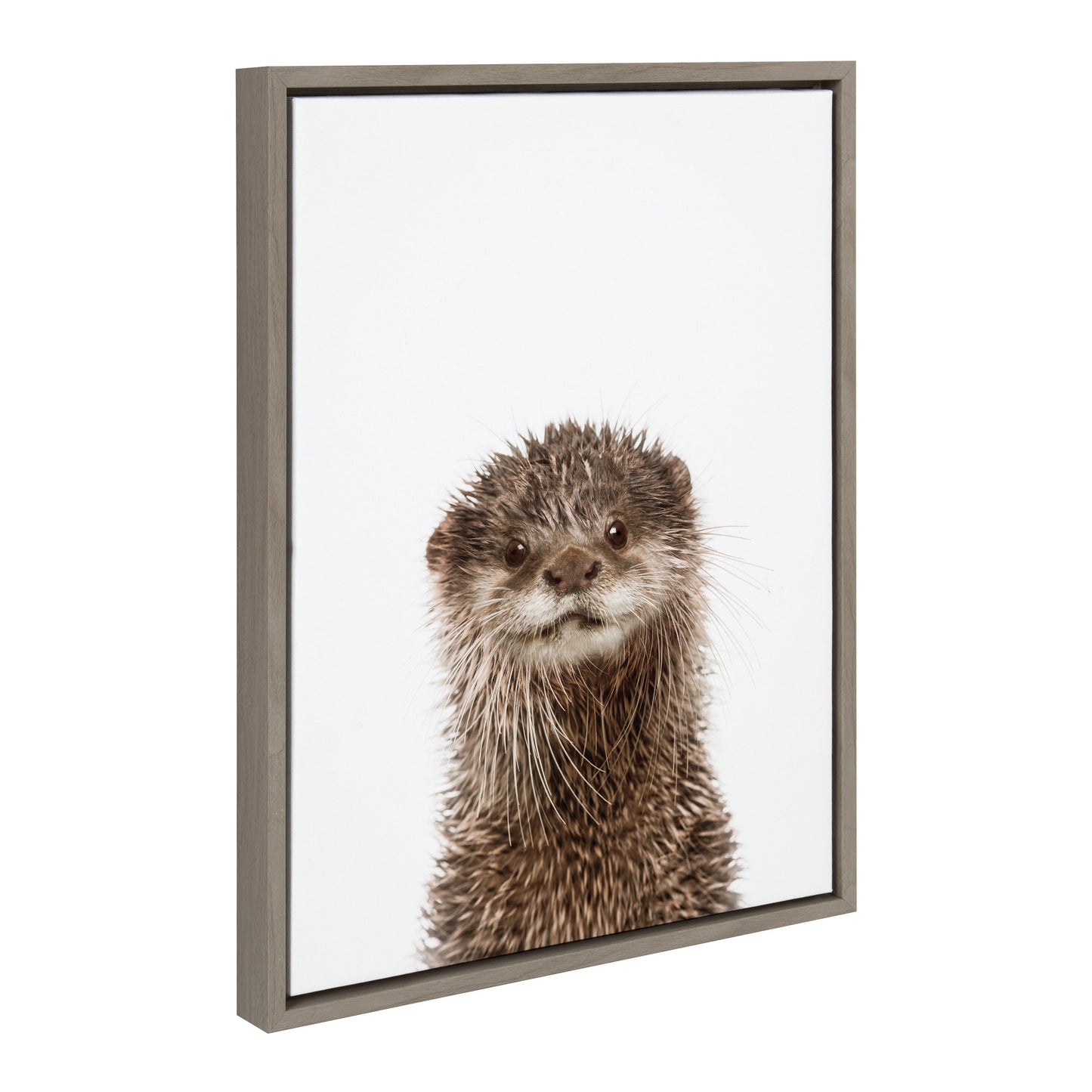 Framed canvas portrait of a playful whiskered otter for nursery and woodland wall decor