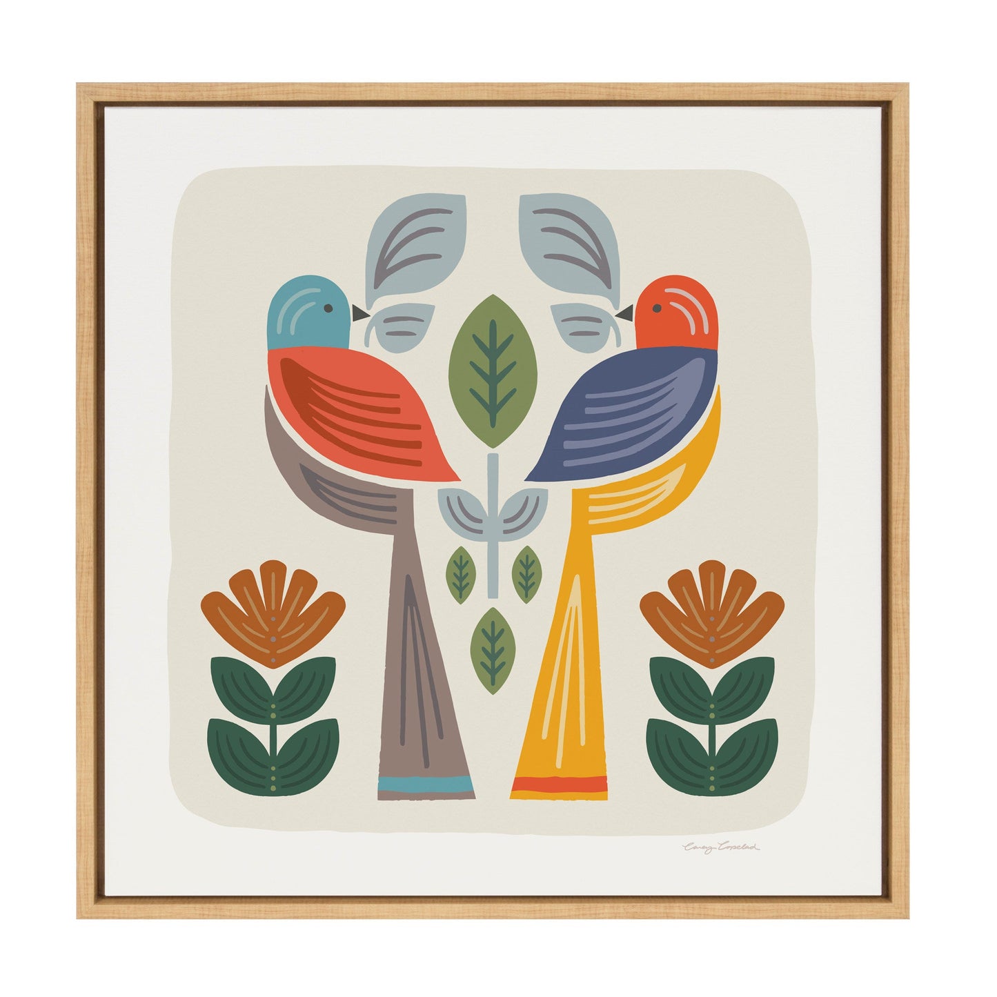 Folk Birds Harvest Framed Canvas Wall Art