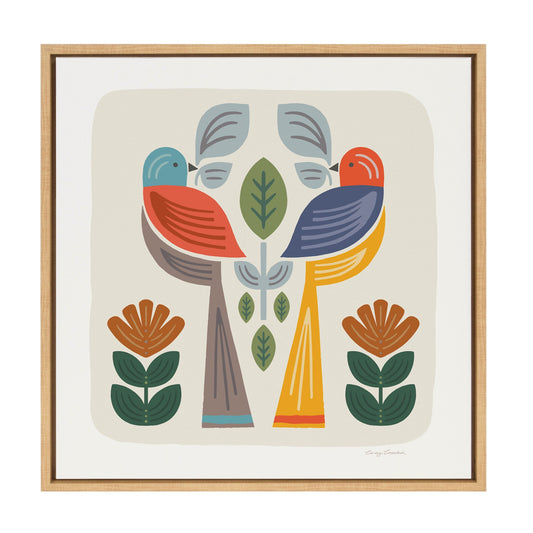 Folk Birds Harvest Framed Canvas Wall Art