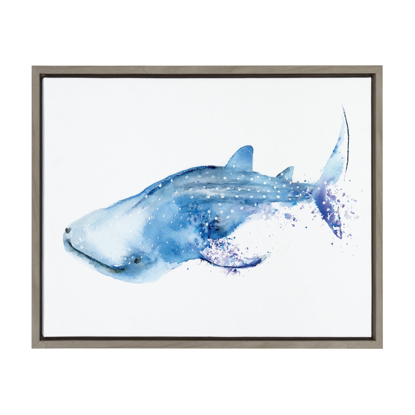 Whale shark watercolor framed canvas wall art, ocean decor