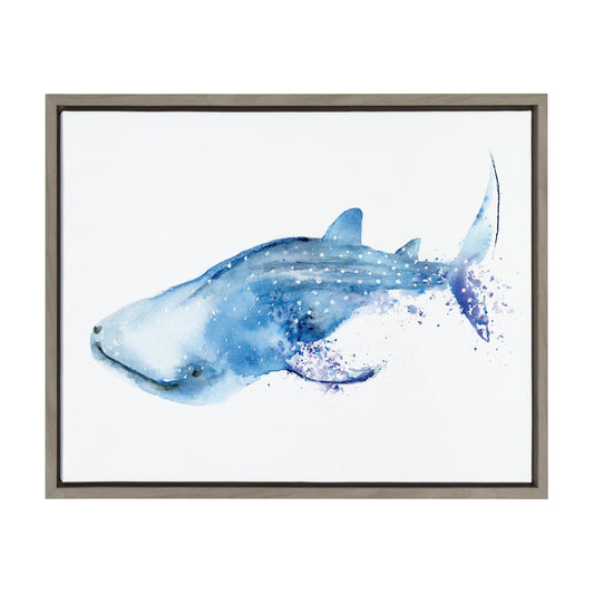 Whale shark watercolor framed canvas wall art, ocean decor