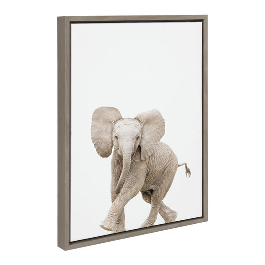 Baby elephant walk framed canvas wall art for a nursery