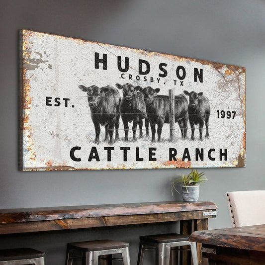 Cattle Ranch rustic canvas wall art in a farmhouse room