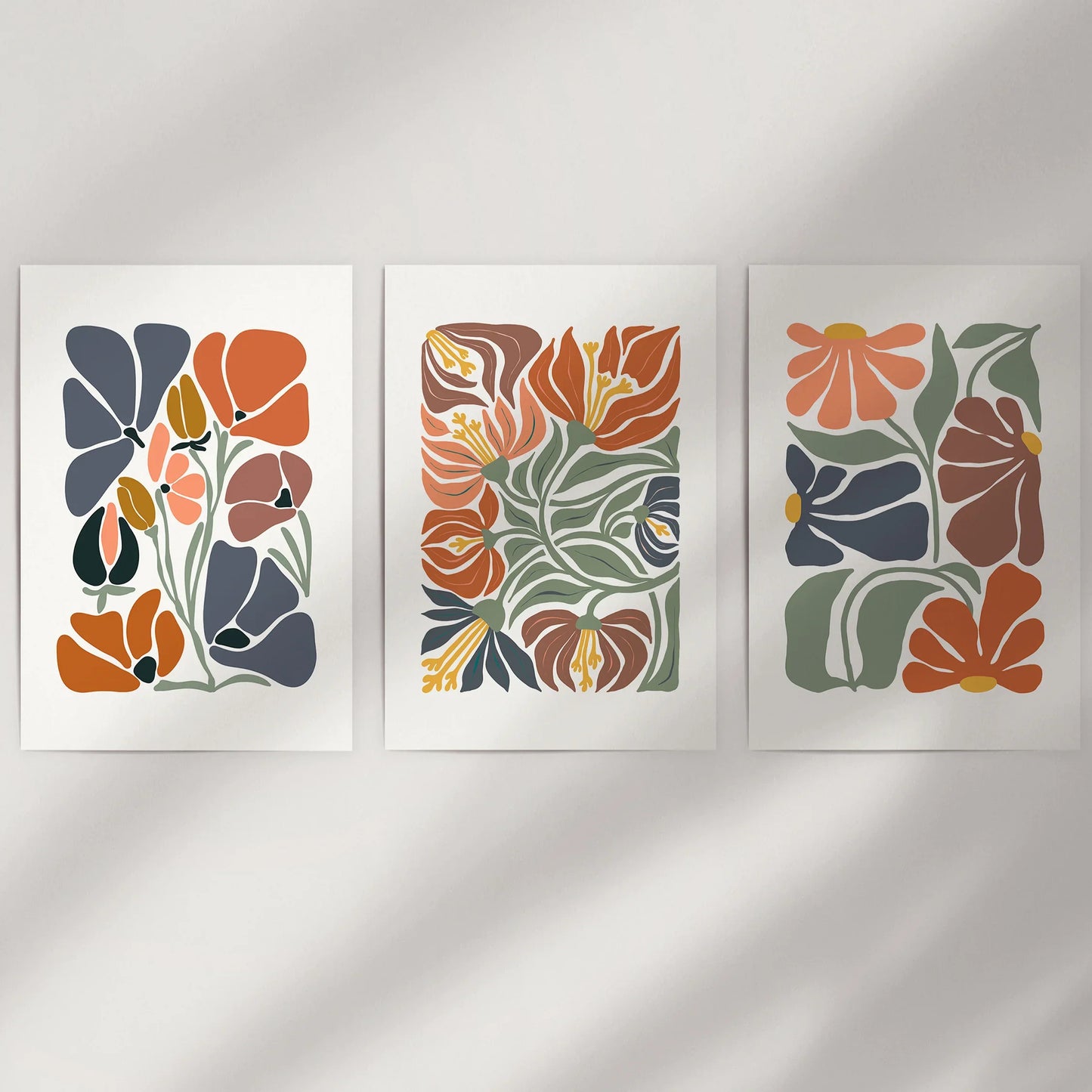 Boho Botanical Wall Art Set of 3 Abstract Flowers