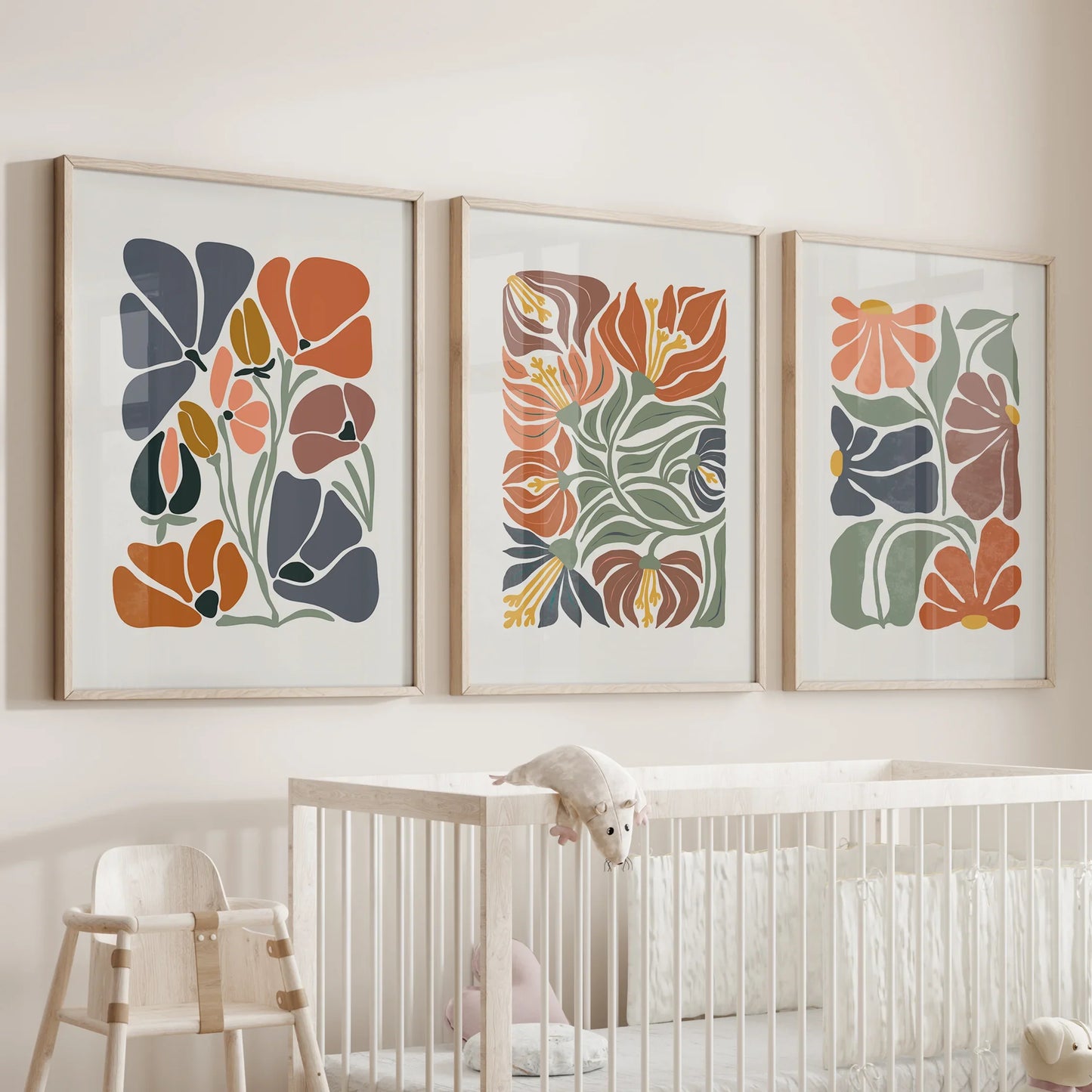 Boho Botanical Wall Art Set of 3 Abstract Flowers