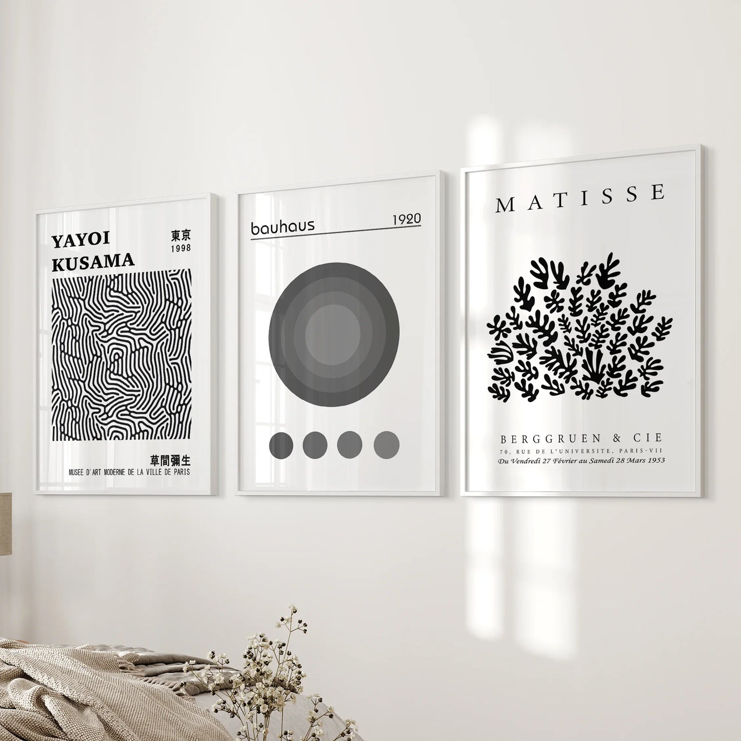 Black and White Abstract Wall Art Poster Set of 3