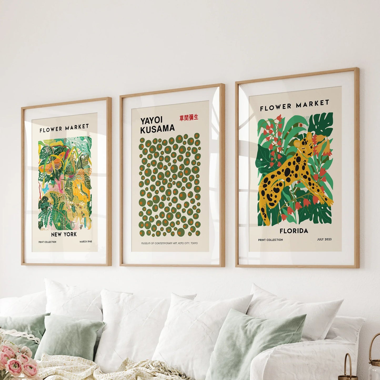 Flower Market Wall Art Set of 3 Modern Tropical Prints