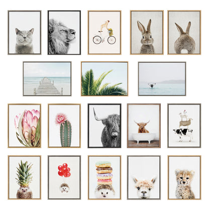 Panda Waving in Rustic Bath Framed Canvas Wall Art