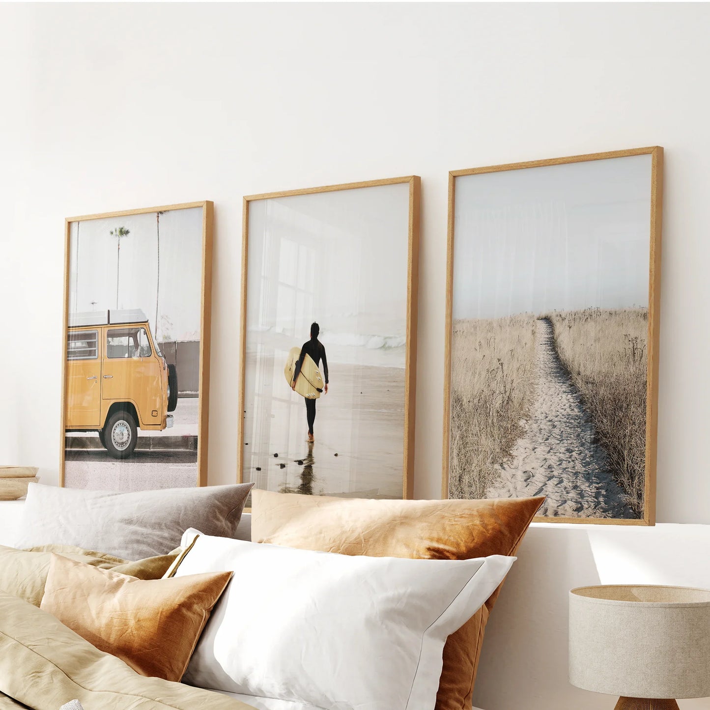 California beach surfer retro van wall art set of 3 prints