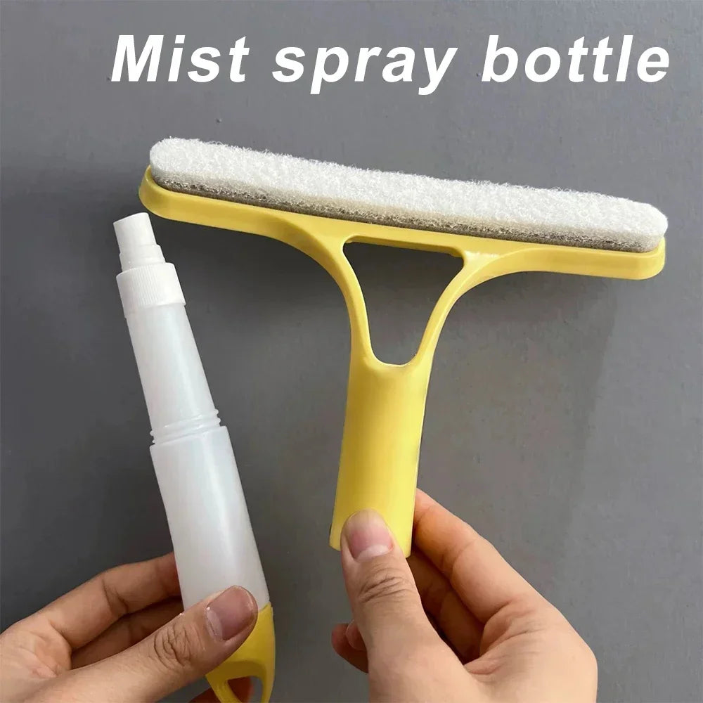 yellow window cleaning squeegee with removable mist spray bottle
