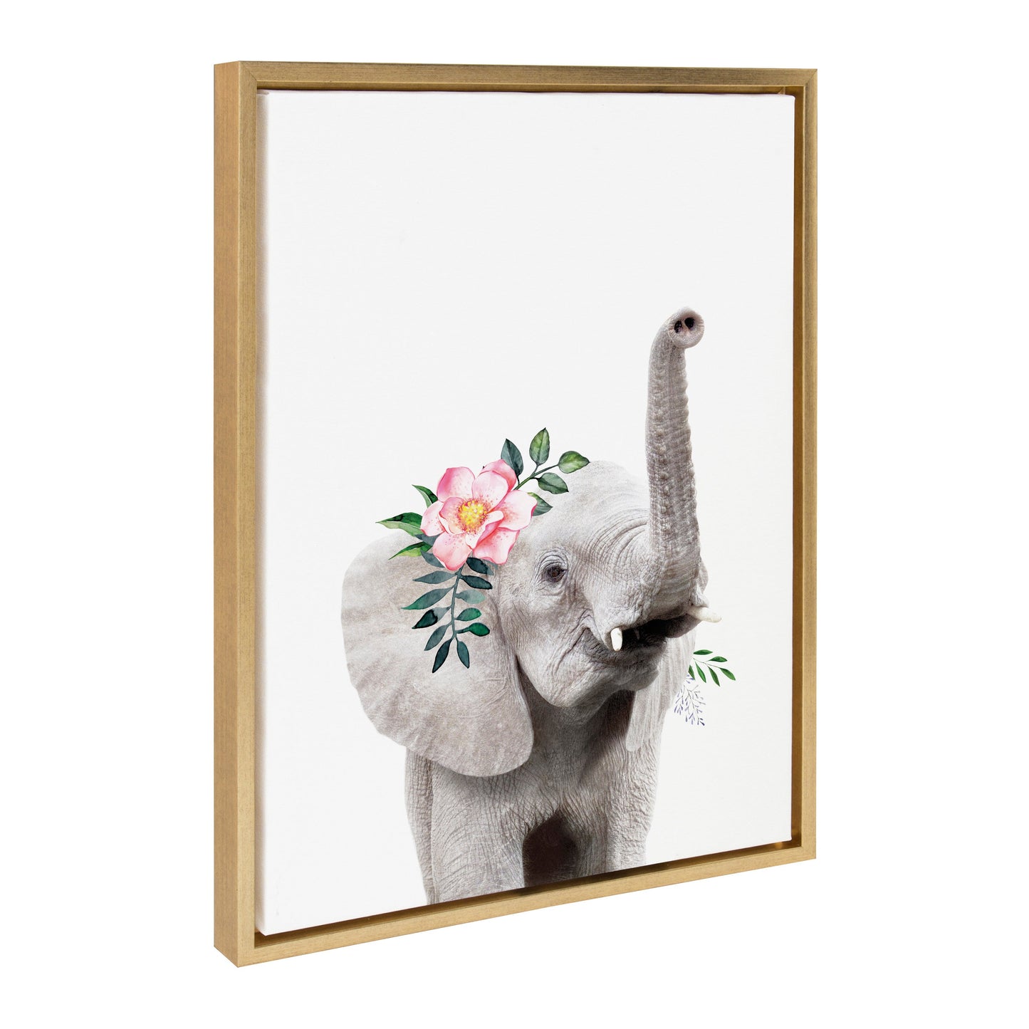 Flower crown elephant framed canvas wall art