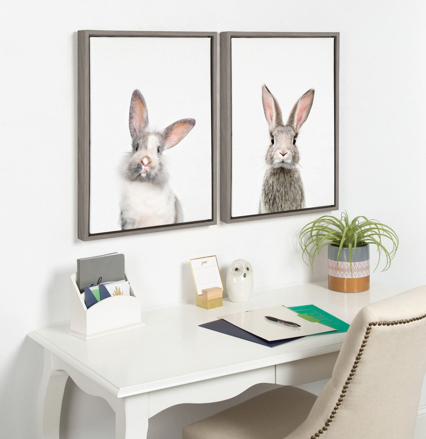 Rabbit Portrait Framed Canvas Wall Art, Nursery Decor