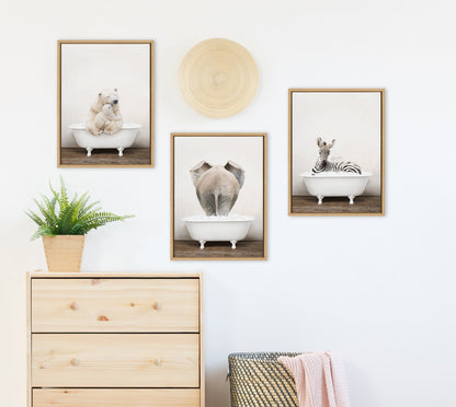 Elephant Back in Rustic Bath Framed Canvas Wall Art