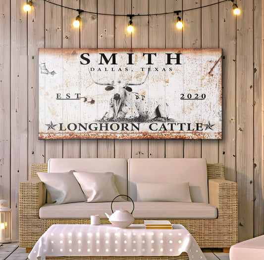 Longhorn Rustic Cattle Canvas Wall Art