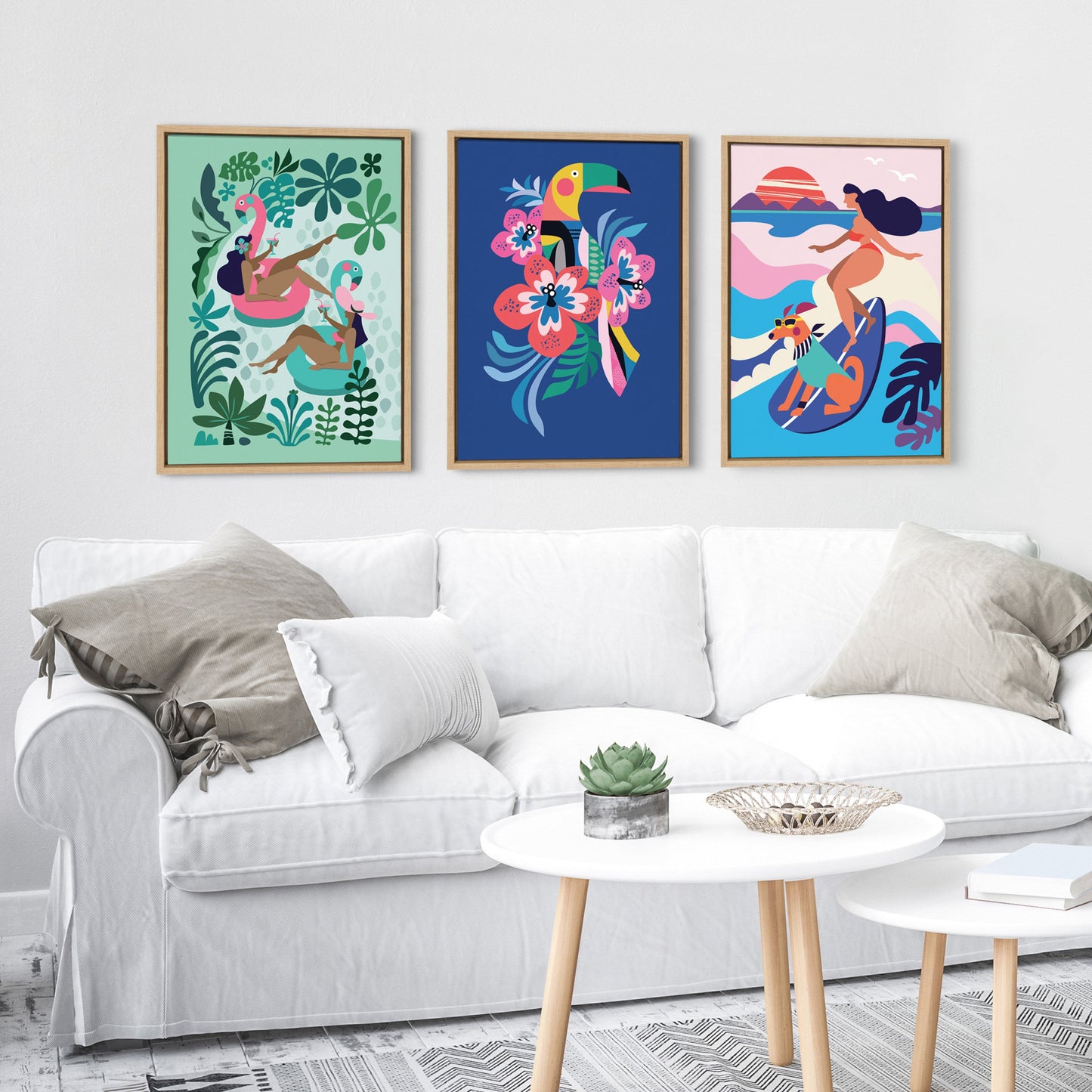 Sylvie Mid Century Modern Surf Dog Framed Canvas by Rachel Lee of My Dream Wall