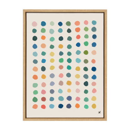 Dotted abstract Meditation 3 framed canvas wall art in a natural-finish frame