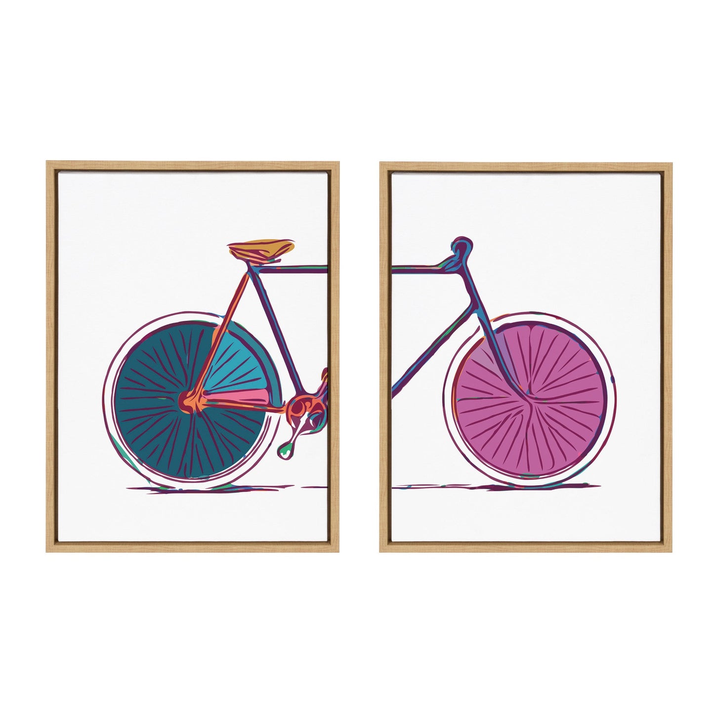 Sylvie Colorful Bike Left and Right Framed Canvas Set by Apricot and Birch