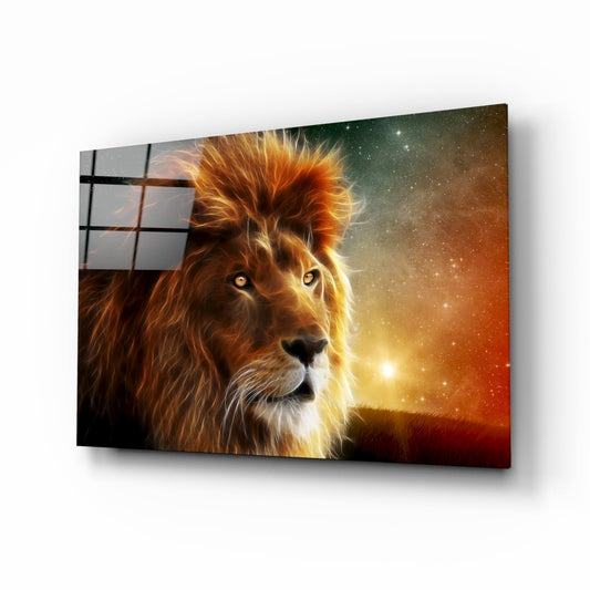 Cosmic Lion Portrait Glass Wall Art
