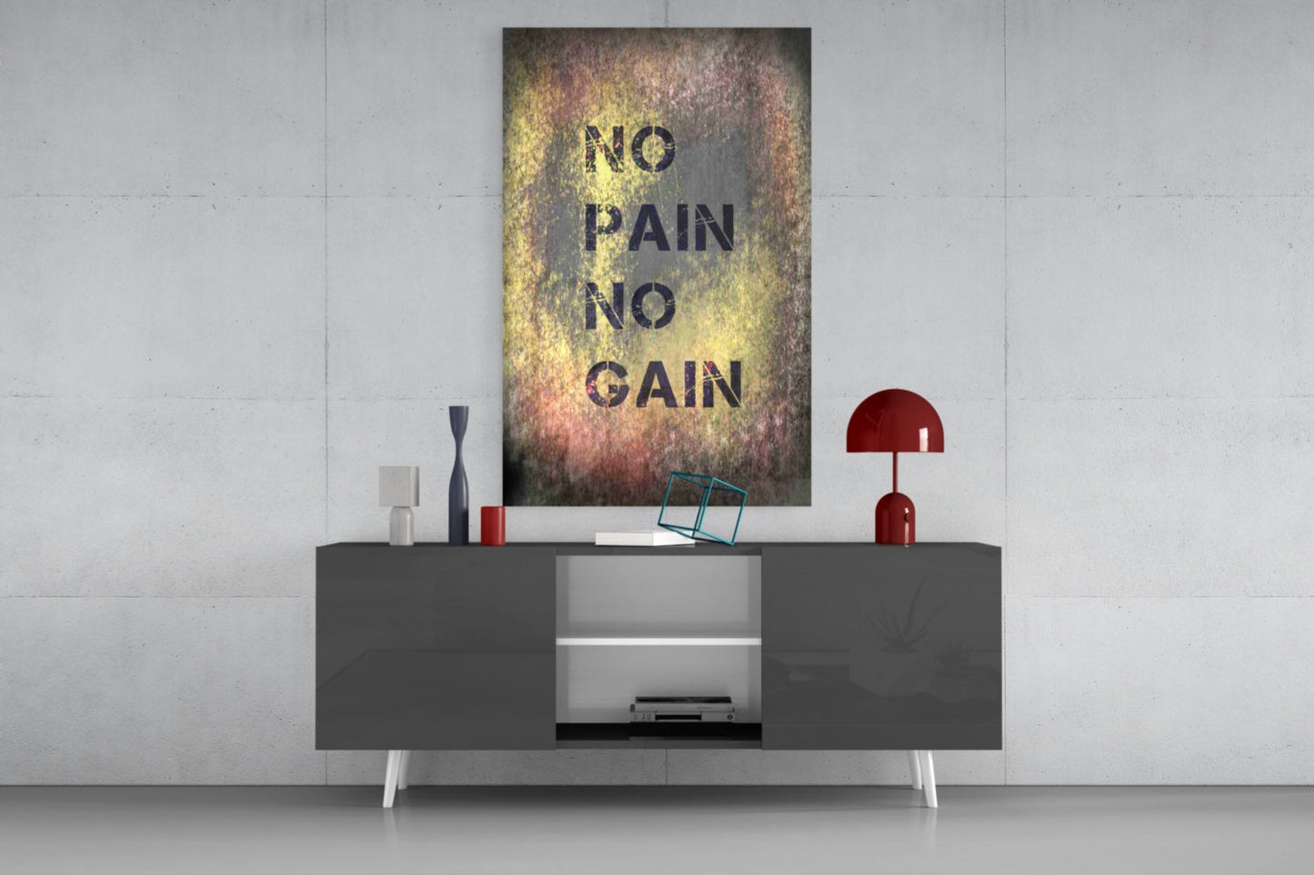 No Pain No Gain Grunge Glass Wall Art
