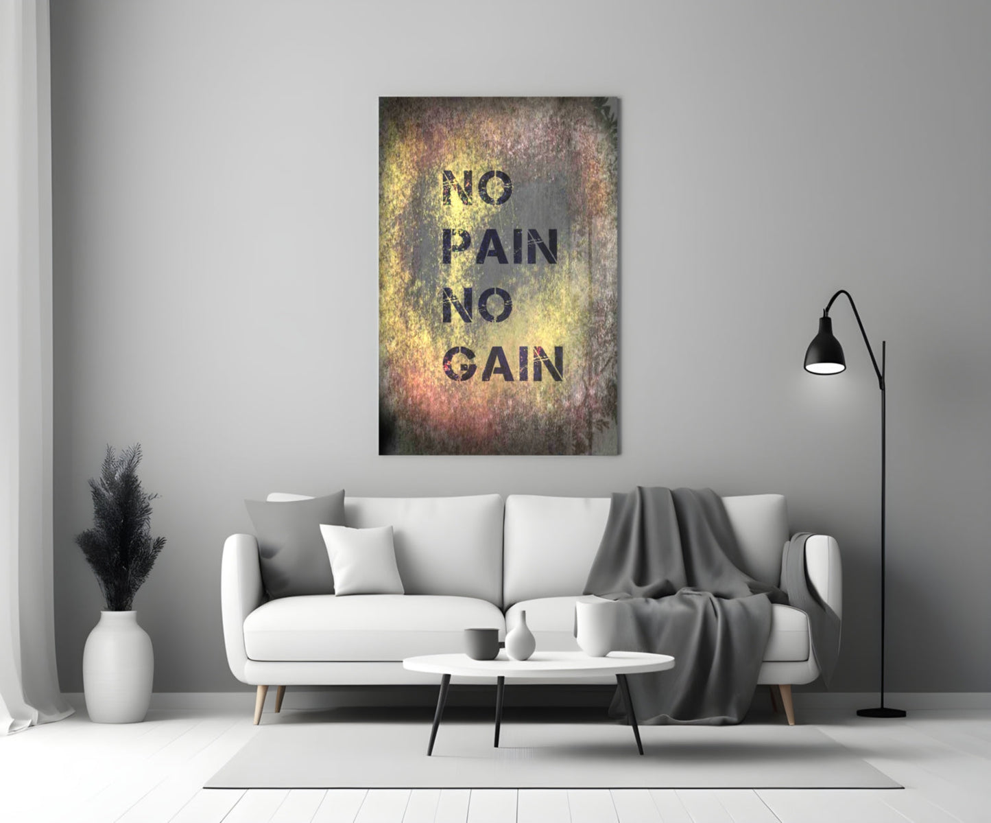 No Pain No Gain Grunge Glass Wall Art