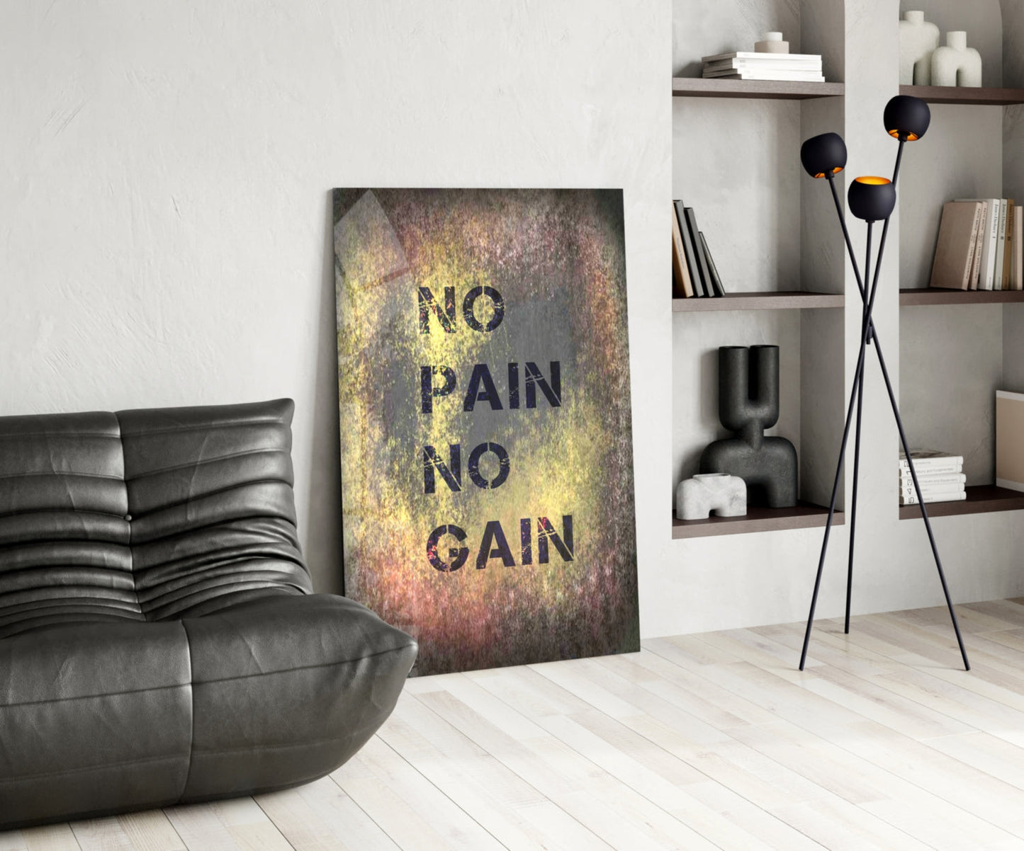 No Pain No Gain Grunge Glass Wall Art