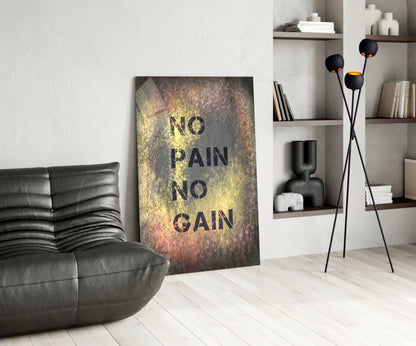 No Pain No Gain Grunge Glass Wall Art