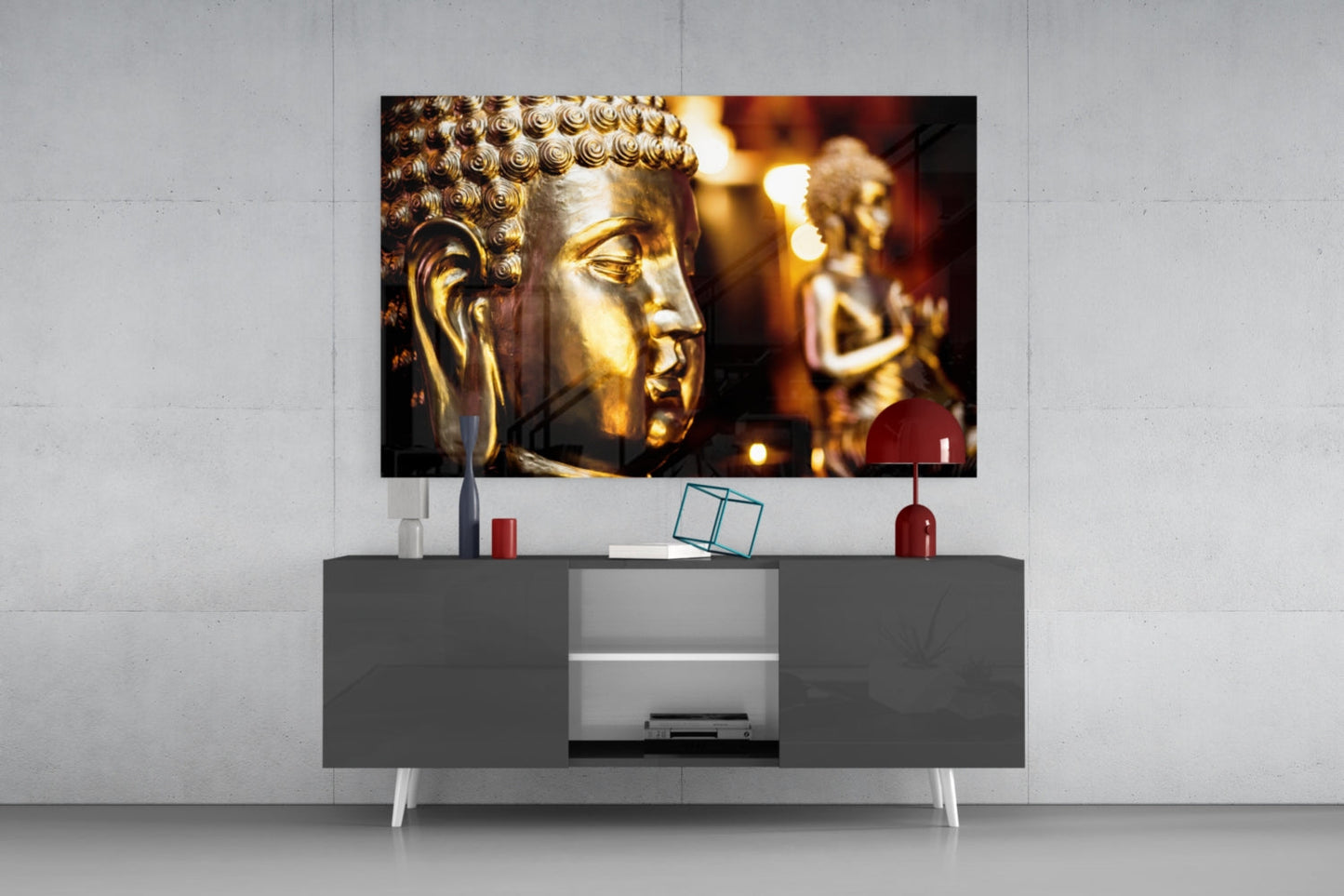 Golden Buddha Candlelight Glass Wall Art