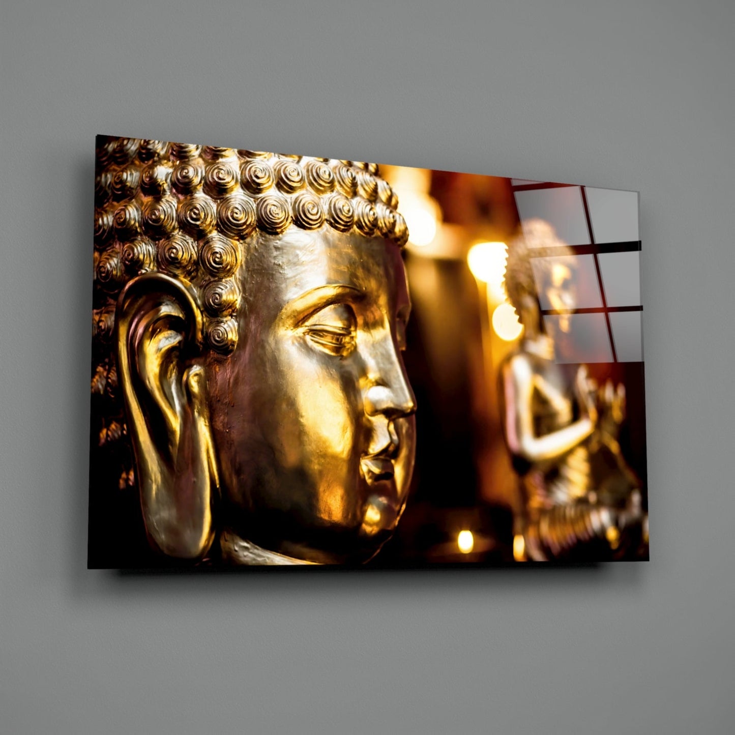 Golden Buddha Candlelight Glass Wall Art