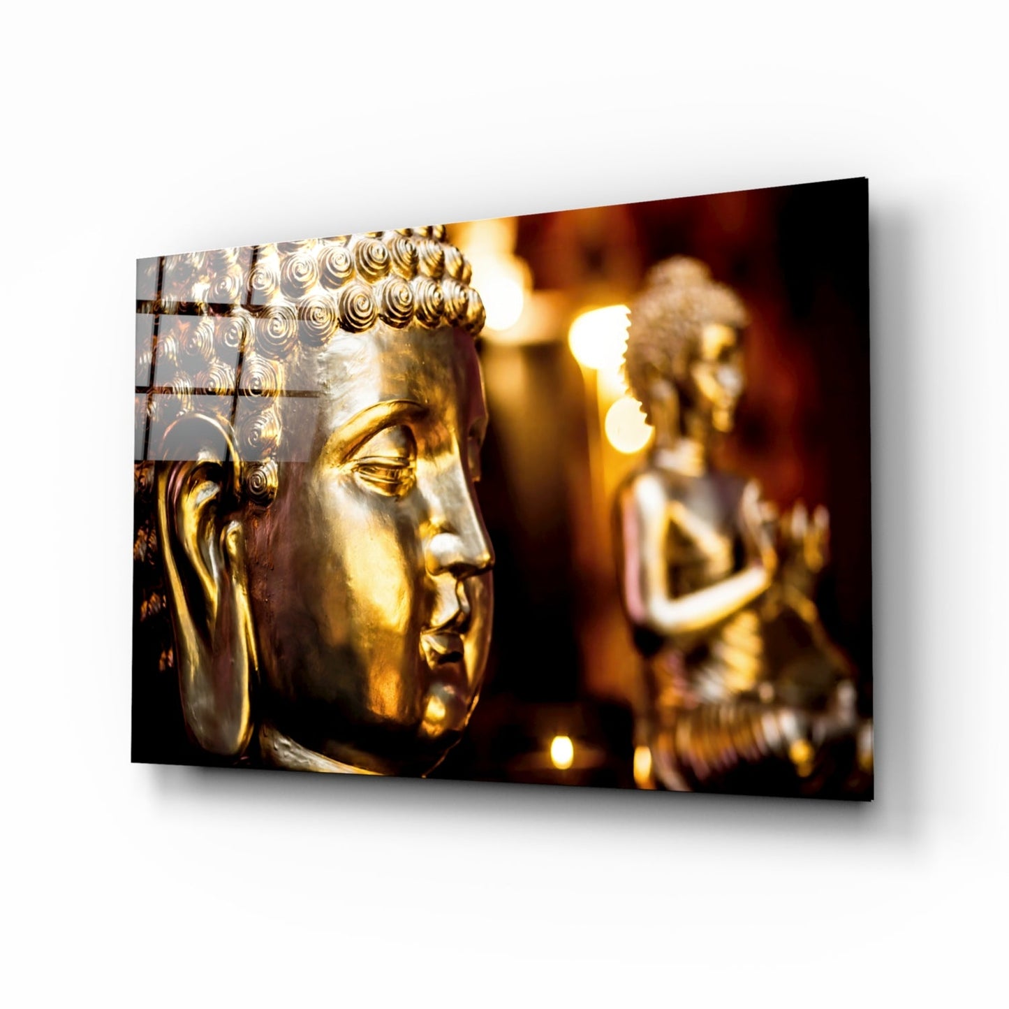 Golden Buddha Candlelight Glass Wall Art