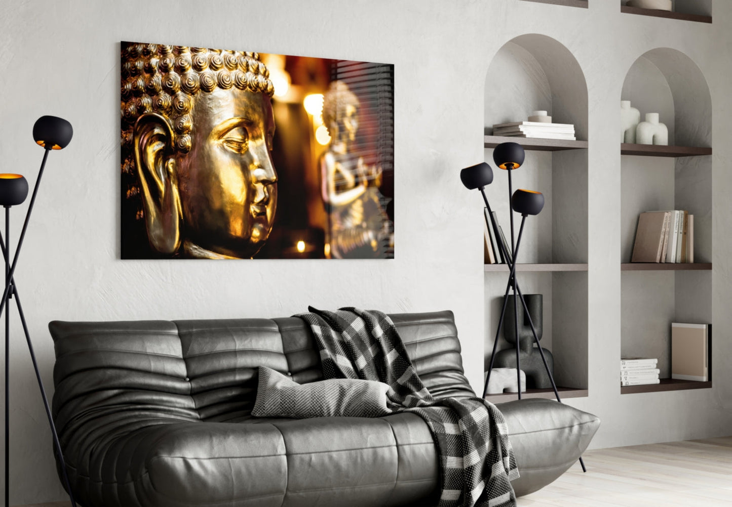Golden Buddha Candlelight Glass Wall Art