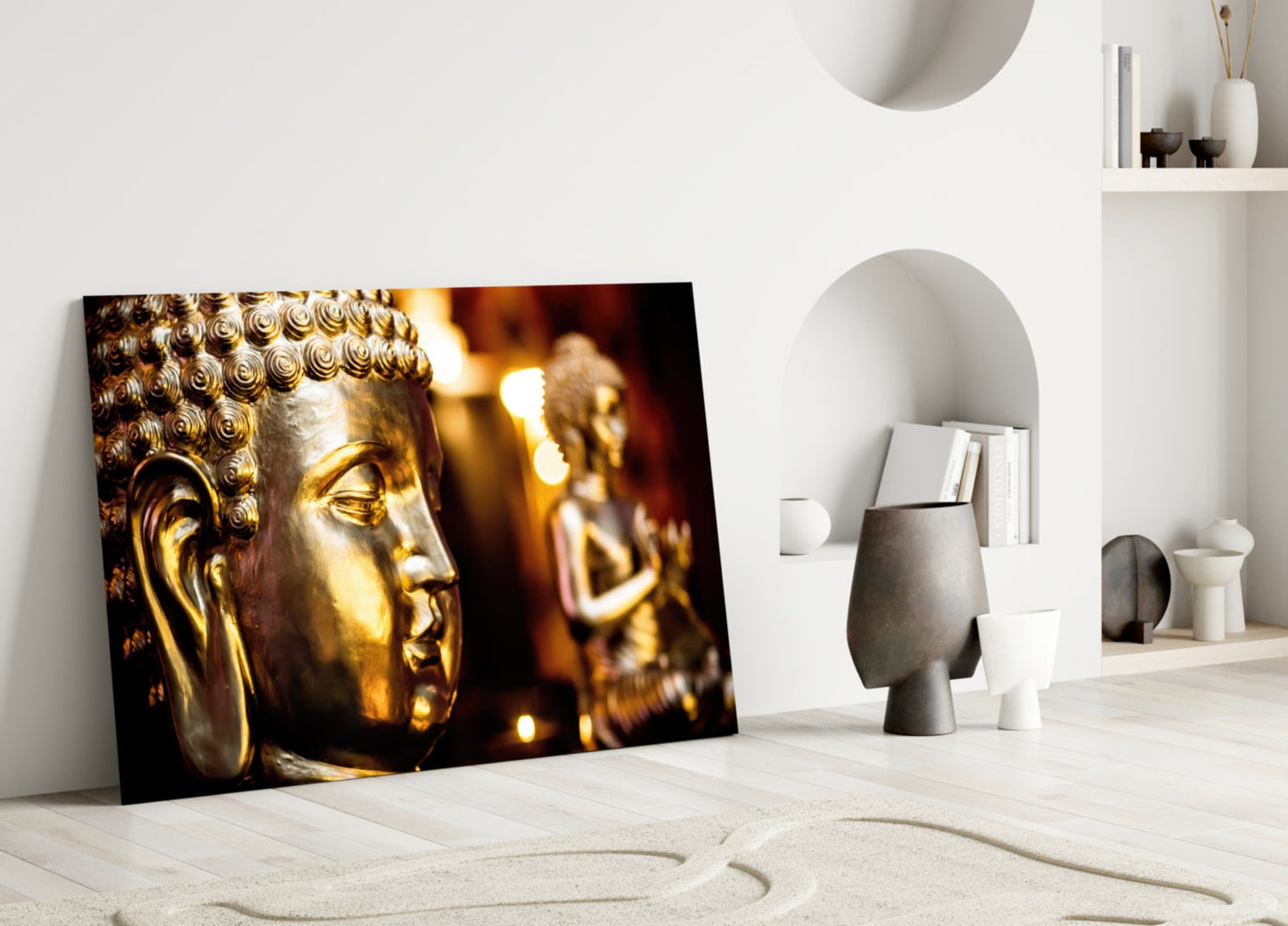 Golden Buddha Candlelight Glass Wall Art