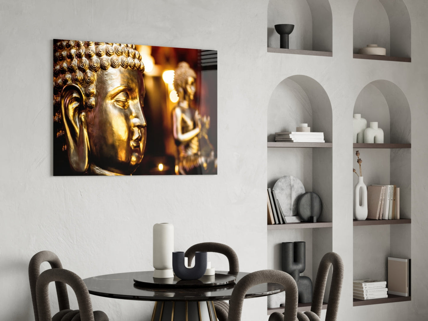 Golden Buddha Candlelight Glass Wall Art