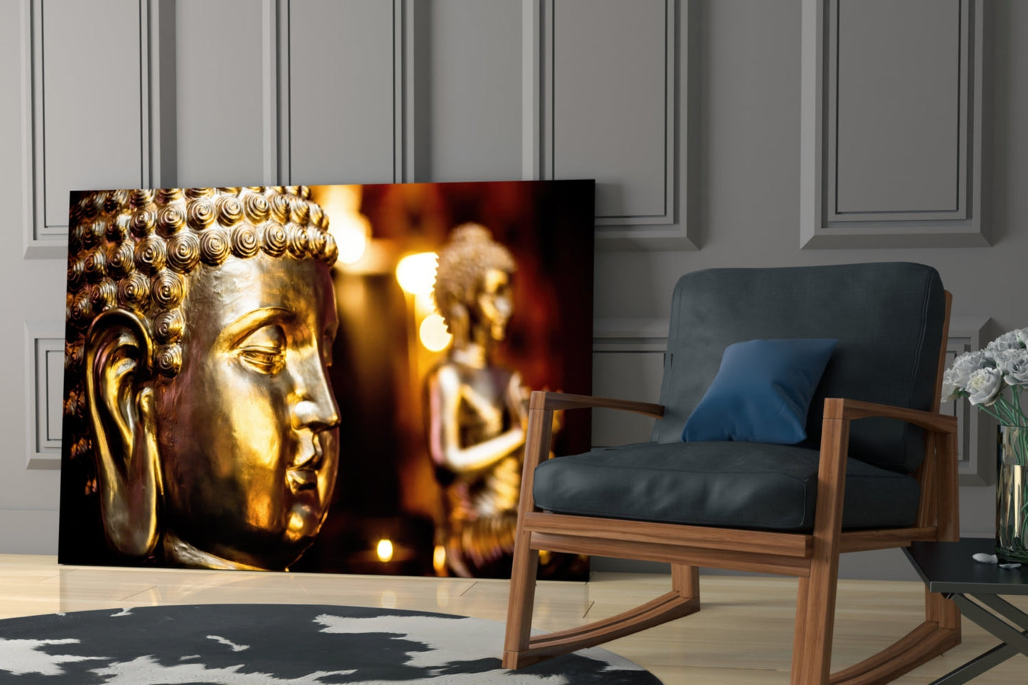 Golden Buddha Candlelight Glass Wall Art