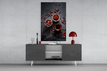 Overhead Coffee Beans and Grounds Glass Wall Art