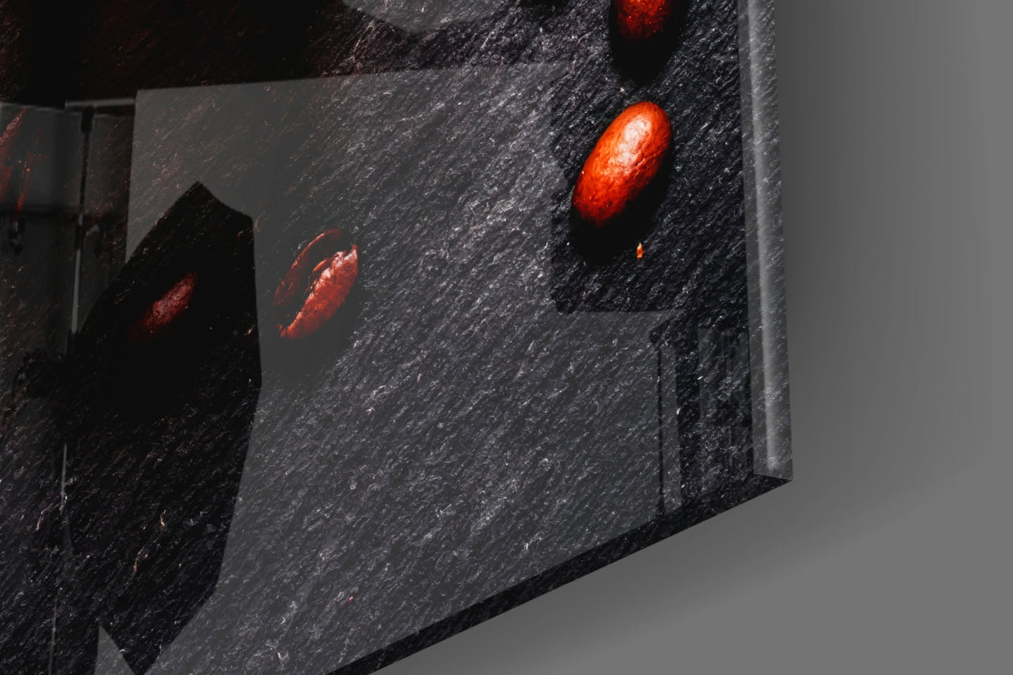Overhead Coffee Beans and Grounds Glass Wall Art