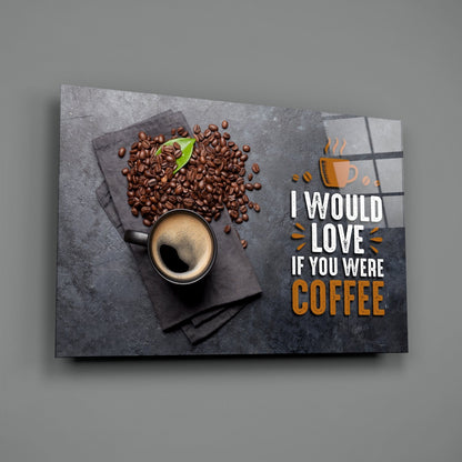 Coffee Cup and Beans Quote Glass Wall Art
